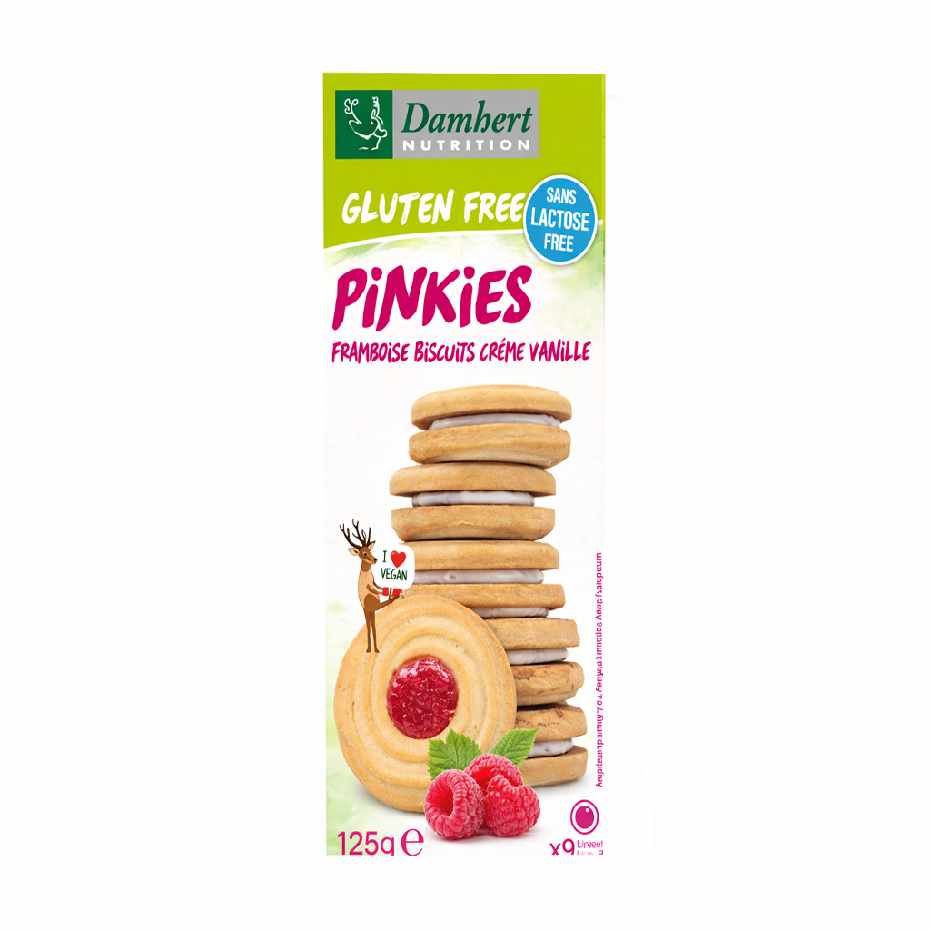 Damhert Gluten Free Pinkies Framboise Biscuits with Vanilla Cream 125g