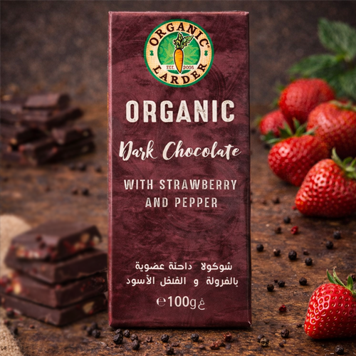 Organic Larder Dark with Strawberry & Pepper 100g
