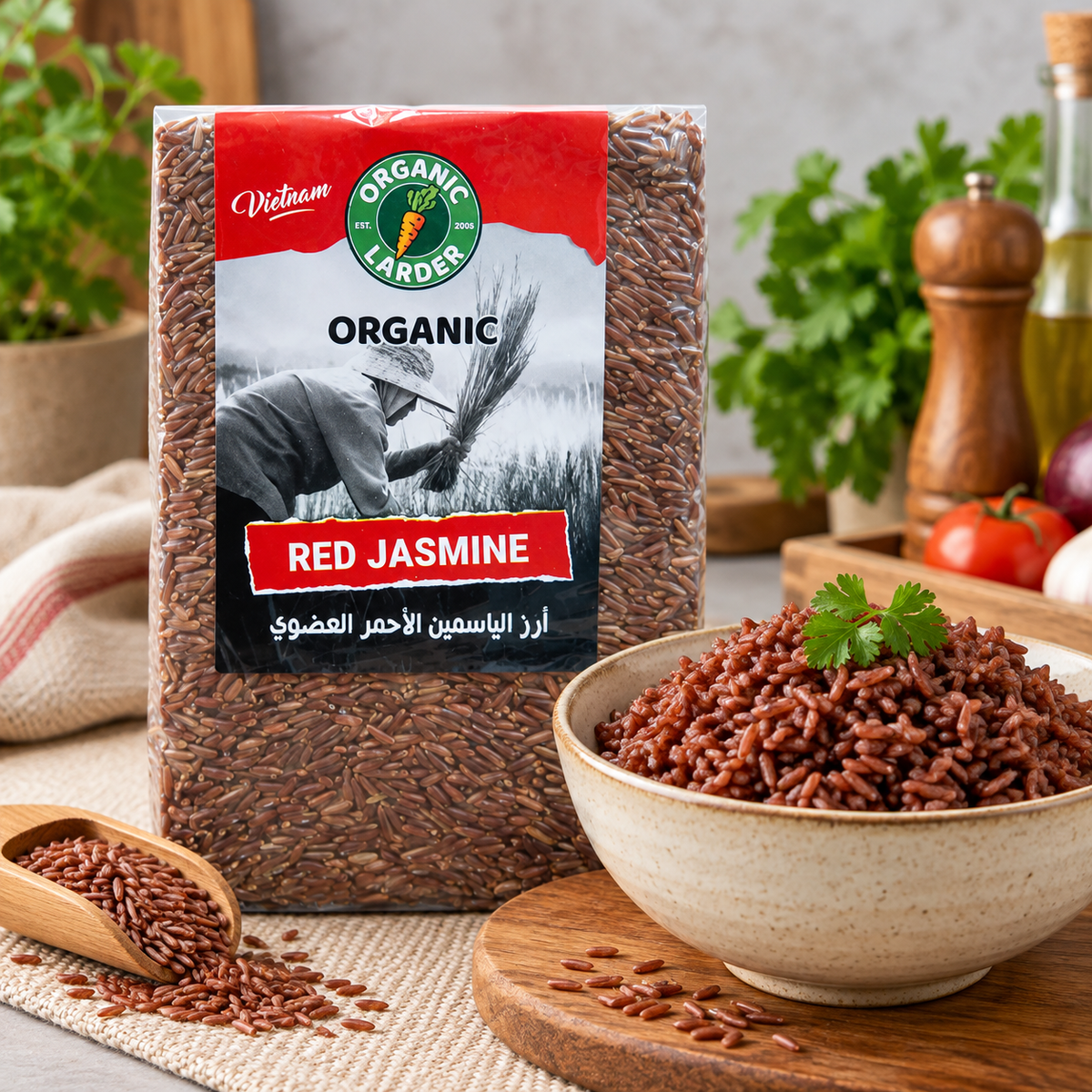Organic Larder Jamine Rice red 1kg