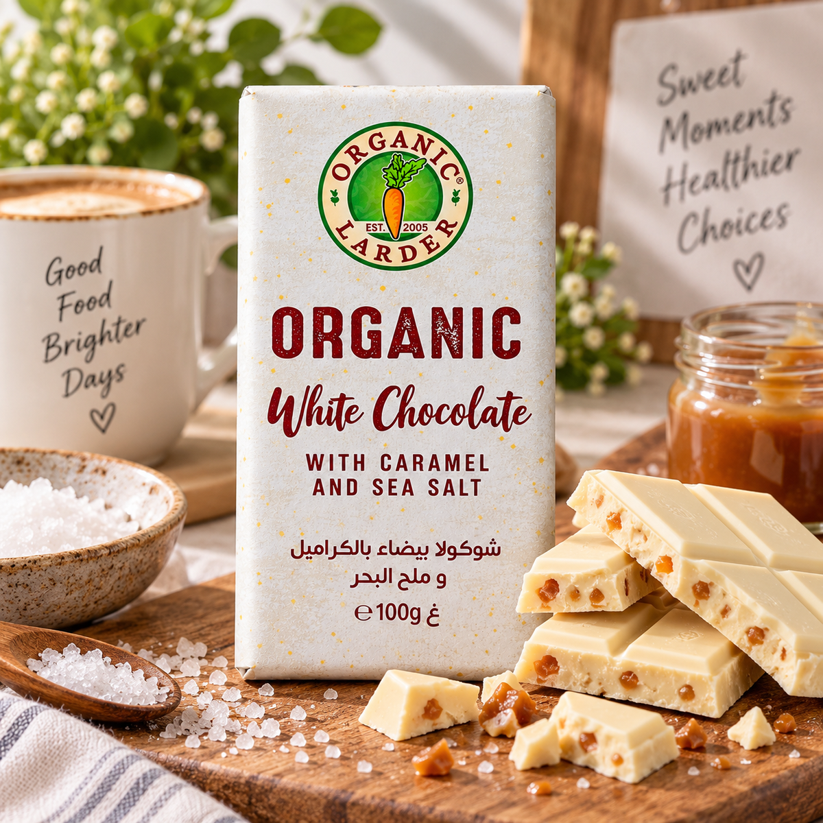 Organic Larder Chocolate White Caramel & Sea Salt 100g