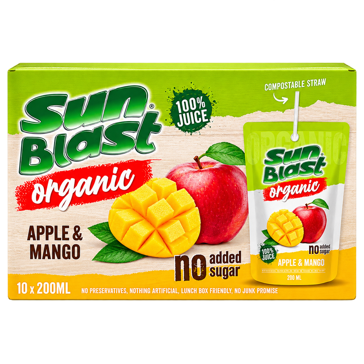 Sunblast Organic Apple Mango Juice 10X200ml